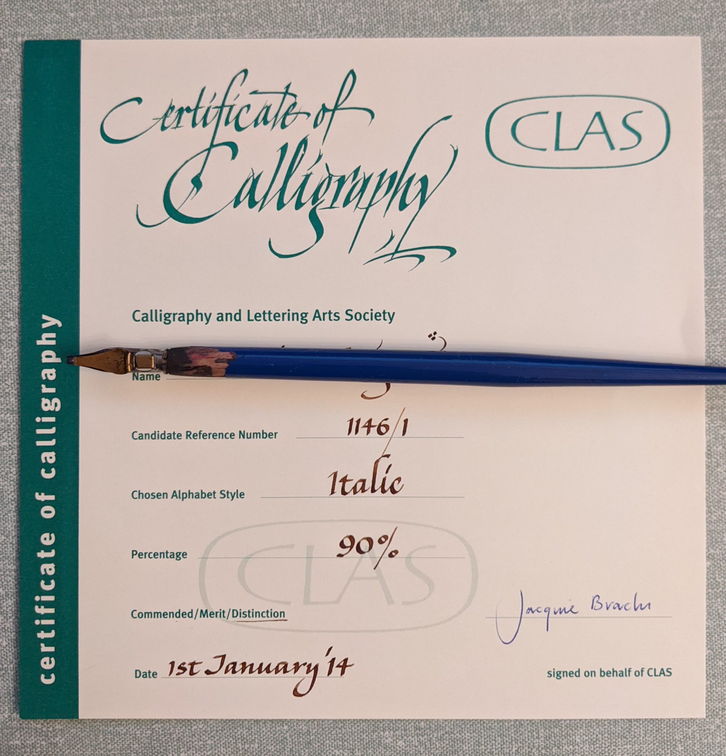CLAS Certificate of Calligraphy CLAS Certificate of Calligraphy